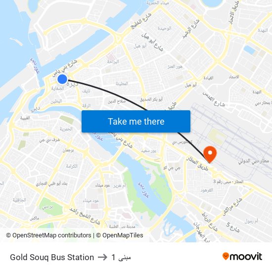 Gold Souq Bus Station to مبنى 1 map