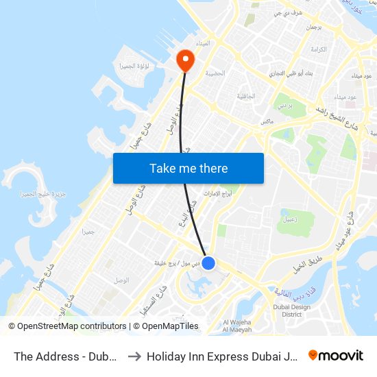 The Address - Dubai Mall to Holiday Inn Express Dubai Jumeirah map