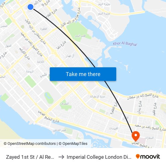 Zayed 1st St / Al Reef Hospital to Imperial College London Diabetes Centre map