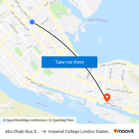 Abu Dhabi Bus Station to Imperial College London Diabetes Centre map