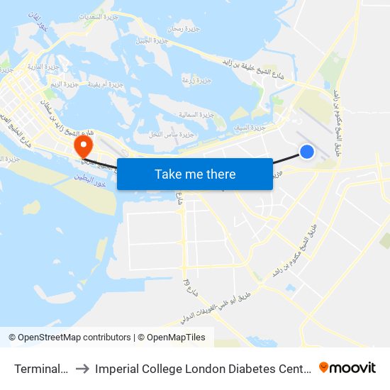 Terminal 1 to Imperial College London Diabetes Centre map
