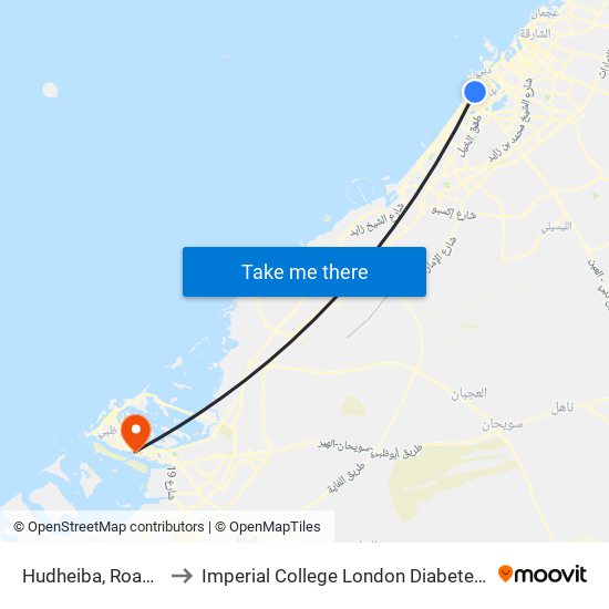 Hudheiba, Road - 02 to Imperial College London Diabetes Centre map