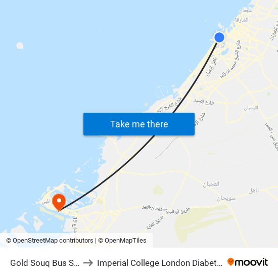 Gold Souq Bus Station to Imperial College London Diabetes Centre map