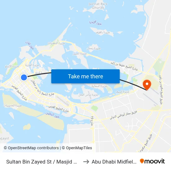 Sultan Bin Zayed St / Masjid Mariam Bint Said to Abu Dhabi Midfield Terminal map