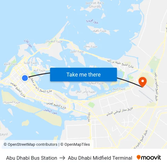 Abu Dhabi Bus Station to Abu Dhabi Midfield Terminal map