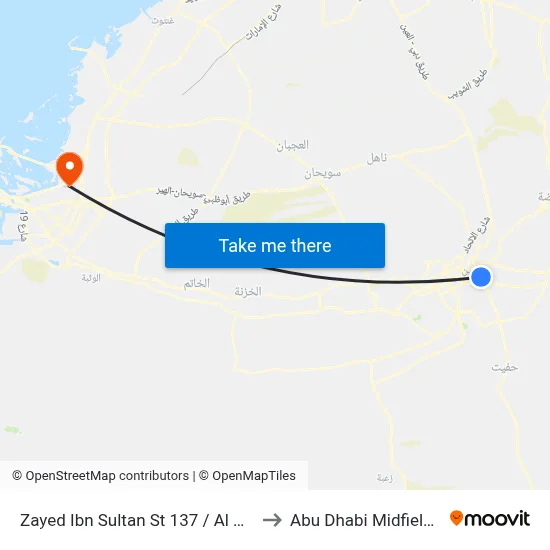 Zayed Ibn Sultan St 137 / Al Ain Bus Station to Abu Dhabi Midfield Terminal map