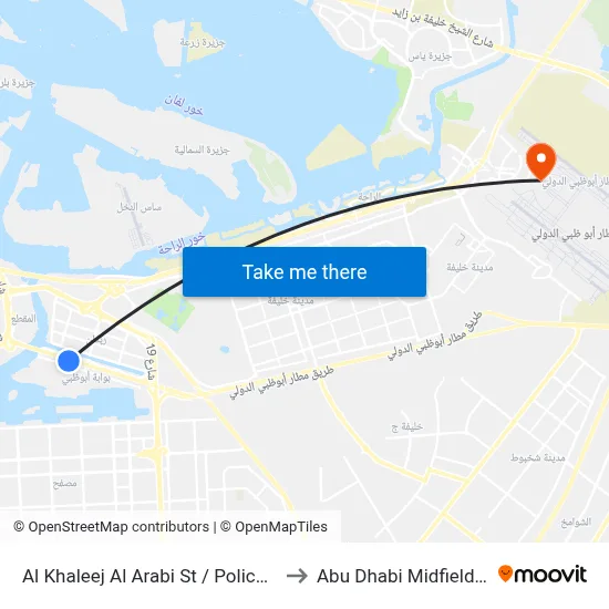 Al Khaleej Al Arabi St / Police Check Point to Abu Dhabi Midfield Terminal map