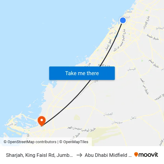 Sharjah, King Faisal Rd, Jumbo (Sony) - 02 to Abu Dhabi Midfield Terminal map