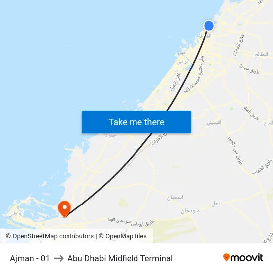 Ajman - 01 to Abu Dhabi Midfield Terminal map