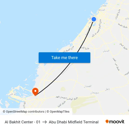 Al Bakhit Center - 01 to Abu Dhabi Midfield Terminal map