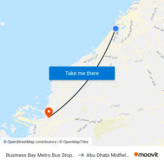 Business Bay Metro Bus Stop Landside - 01 to Abu Dhabi Midfield Terminal map