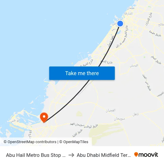 Abu Hail Metro Bus Stop A - 06 to Abu Dhabi Midfield Terminal map