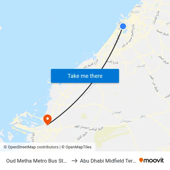 Oud Metha Metro Bus Stop - 02 to Abu Dhabi Midfield Terminal map