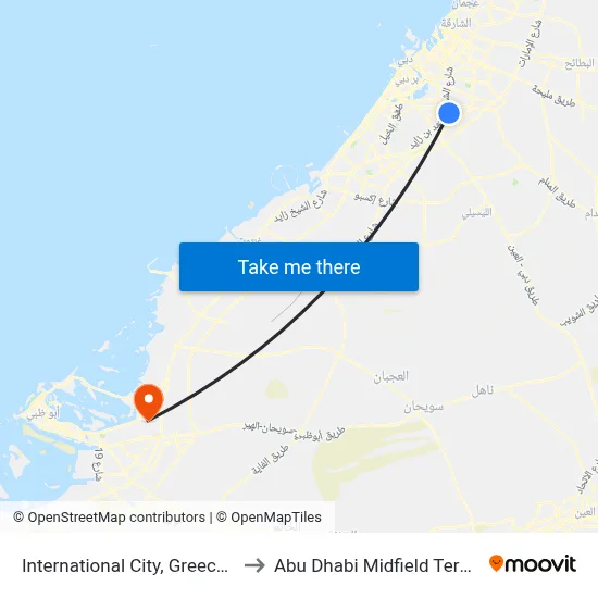 International City, Greece - 01 to Abu Dhabi Midfield Terminal map