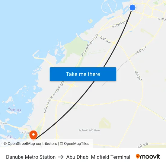 Danube Metro Station to Abu Dhabi Midfield Terminal map