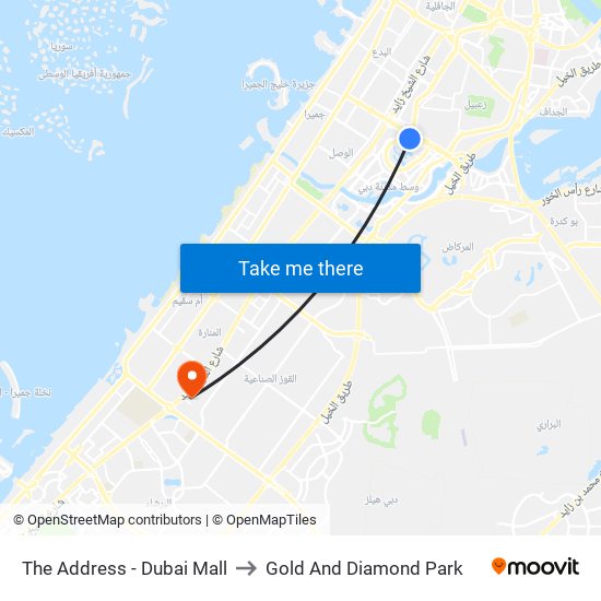 The Address - Dubai Mall to Gold And Diamond Park map