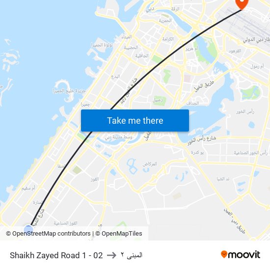 Shaikh Zayed  Road 1 - 02 to المبنى ٢ map
