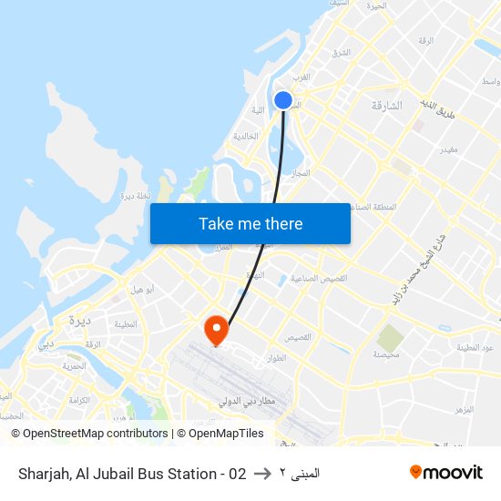 Sharjah, Al Jubail Bus Station - 02 to المبنى ٢ map