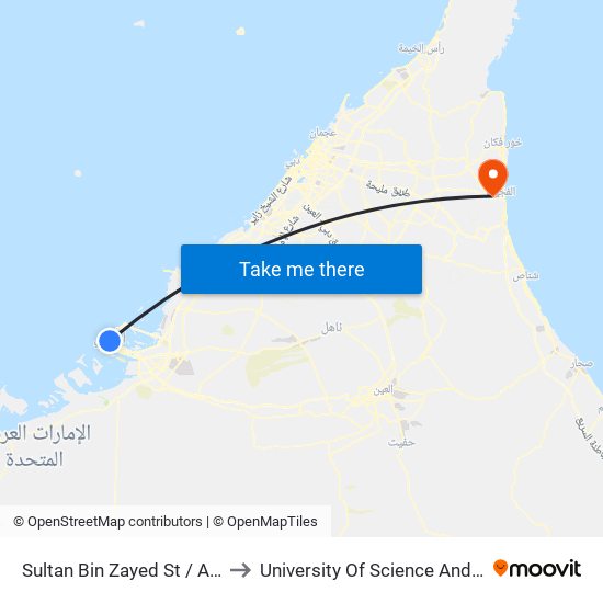 Sultan Bin Zayed St / Abu Dhabi Bus Station to University Of Science And Technology Of Fujairah map