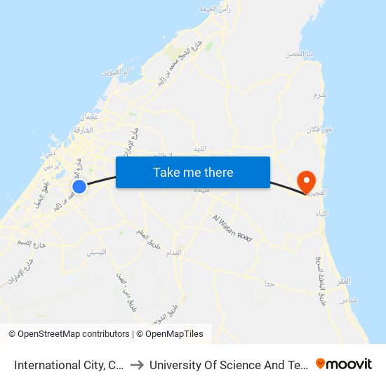 International City, Civil Defence - 2 to University Of Science And Technology Of Fujairah map