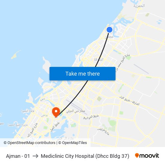 Ajman - 01 to Mediclinic City Hospital (Dhcc Bldg 37) map