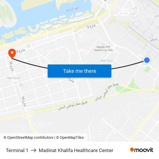 Terminal 1 to Madinat Khalifa Healthcare Center map