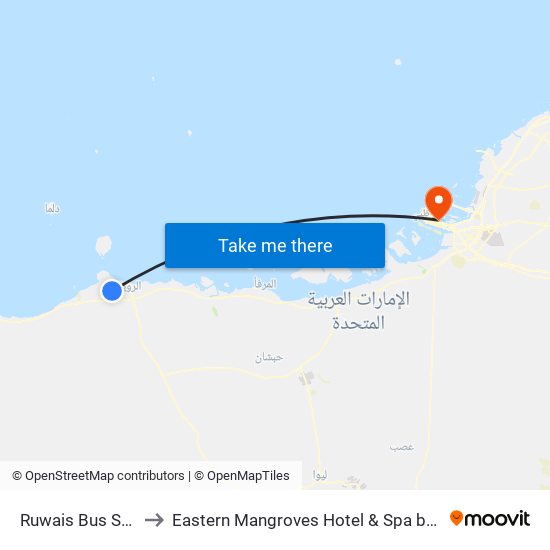 Ruwais Bus Station to Eastern Mangroves Hotel & Spa by Anantara map
