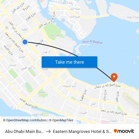 Abu Dhabi Main Bus Terminal to Eastern Mangroves Hotel & Spa by Anantara map