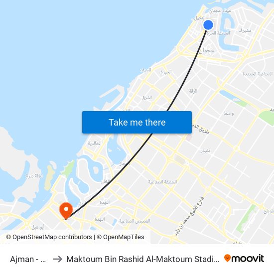 Ajman - 01 to Maktoum Bin Rashid Al-Maktoum Stadium map