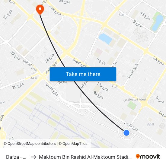 Dafza - 01 to Maktoum Bin Rashid Al-Maktoum Stadium map