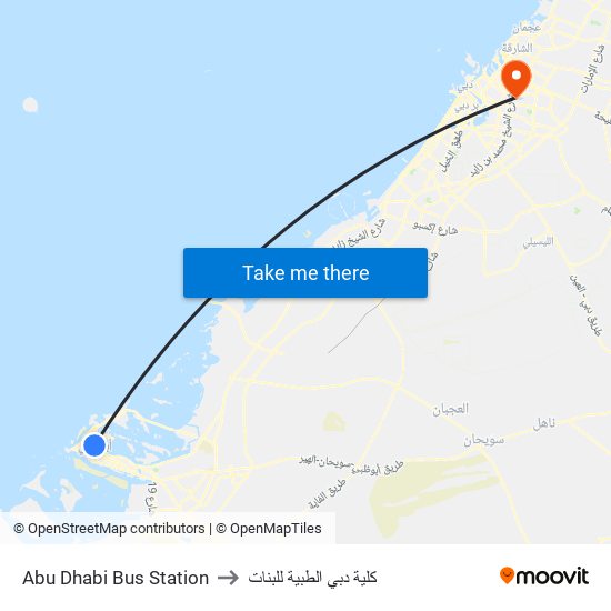 Abu Dhabi Bus Station to كلية دبي الطبية للبنات map