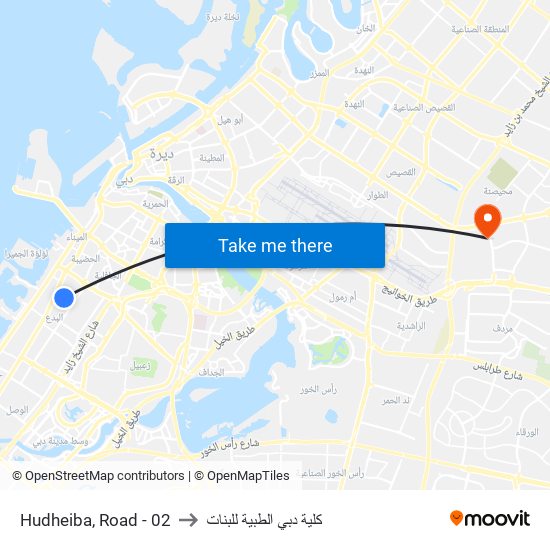 Hudheiba, Road - 02 to كلية دبي الطبية للبنات map