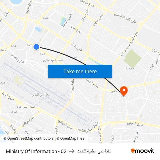 Ministry Of Information - 02 to كلية دبي الطبية للبنات map