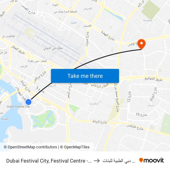 Dubai Festival City, Festival Centre - 01 to كلية دبي الطبية للبنات map