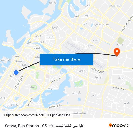 Satwa, Bus Station - 05 to كلية دبي الطبية للبنات map