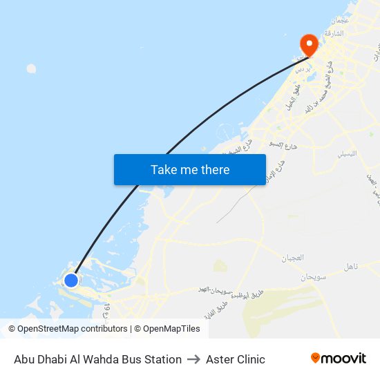 Abu Dhabi Al Wahda Bus Station to Aster Clinic map