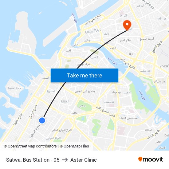 Satwa, Bus Station - 05 to Aster Clinic map