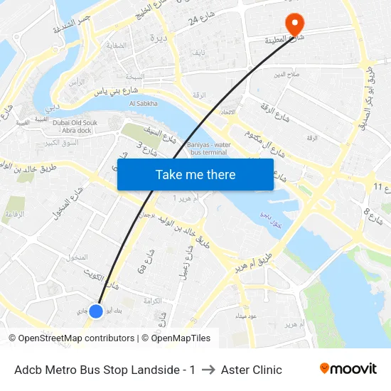 ADCB Metro Bus Stop Landside - 1 to Aster Clinic map