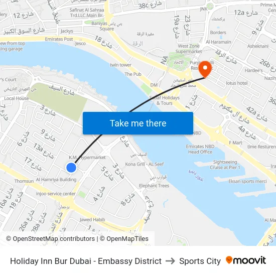 Holiday Inn Bur Dubai - Embassy District to Sports City map