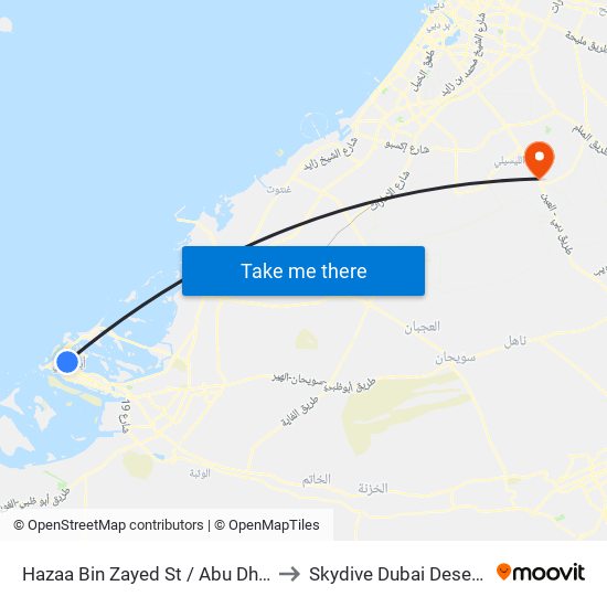 Hazaa Bin Zayed St /  Abu Dhabi Bus Station to Skydive Dubai Desert Dropzone map
