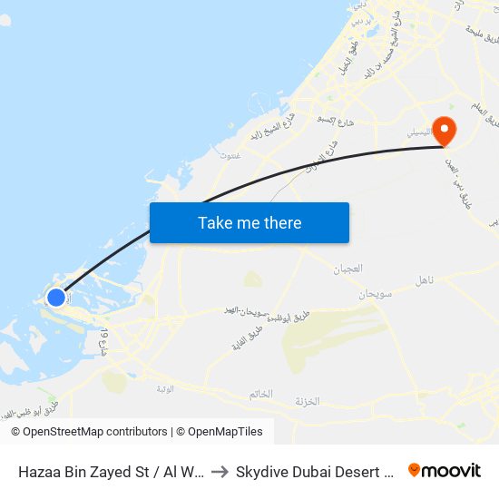 Hazaa Bin Zayed St / Al Wahda Mall to Skydive Dubai Desert Dropzone map