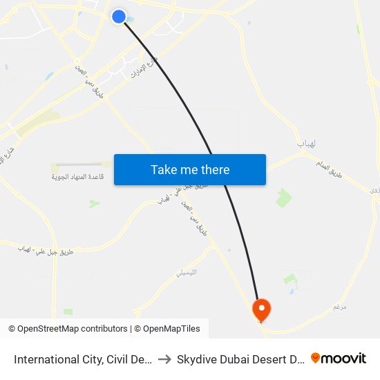 International City, Civil Defence - 1 to Skydive Dubai Desert Dropzone map