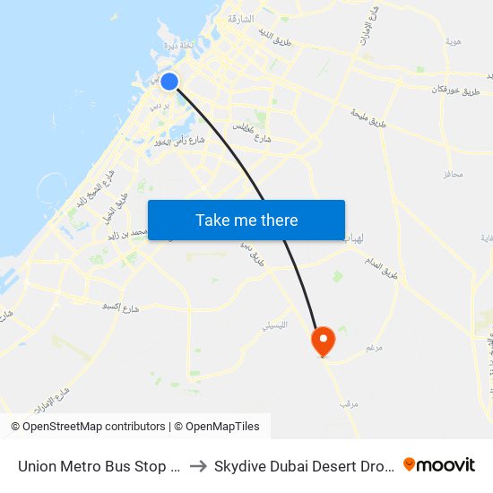 Union Metro Bus Stop C - 02 to Skydive Dubai Desert Dropzone map