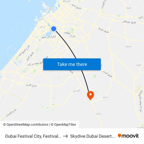 Dubai Festival City, Festival Centre - 01 to Skydive Dubai Desert Dropzone map