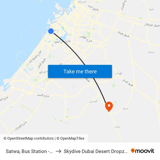Satwa, Bus Station - 05 to Skydive Dubai Desert Dropzone map