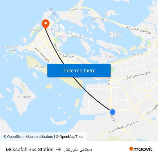 Mussafah Bus Station to مستشفي الكورنيش map