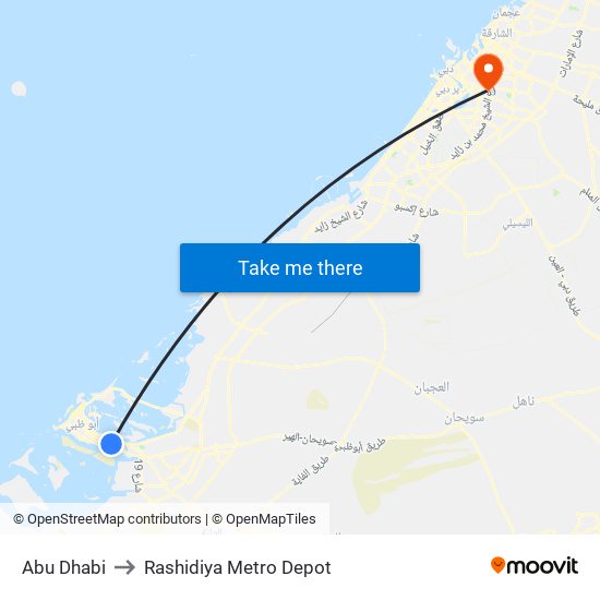 Abu Dhabi to Rashidiya Metro Depot map