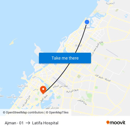 Ajman - 01 to Latifa Hospital map