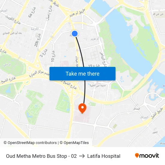 Oud Metha Metro Bus Stop - 02 to Latifa Hospital map