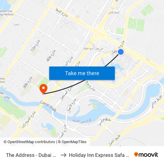 The Address - Dubai Mall to Holiday Inn Express Safa Park map